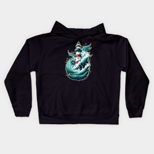 Fantasy Stormy Sea Waves Lighthouse Kids Hoodie